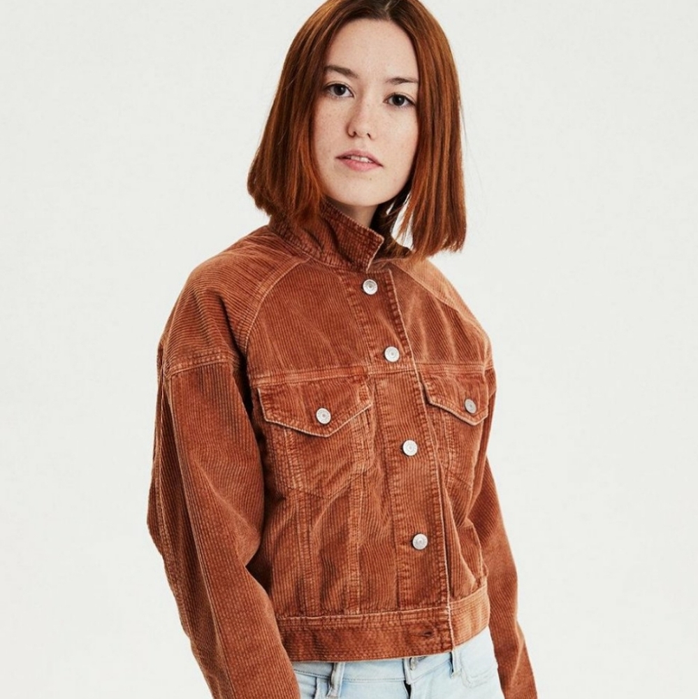 American Eagle Rust Brown Corduroy Trucker Jacket